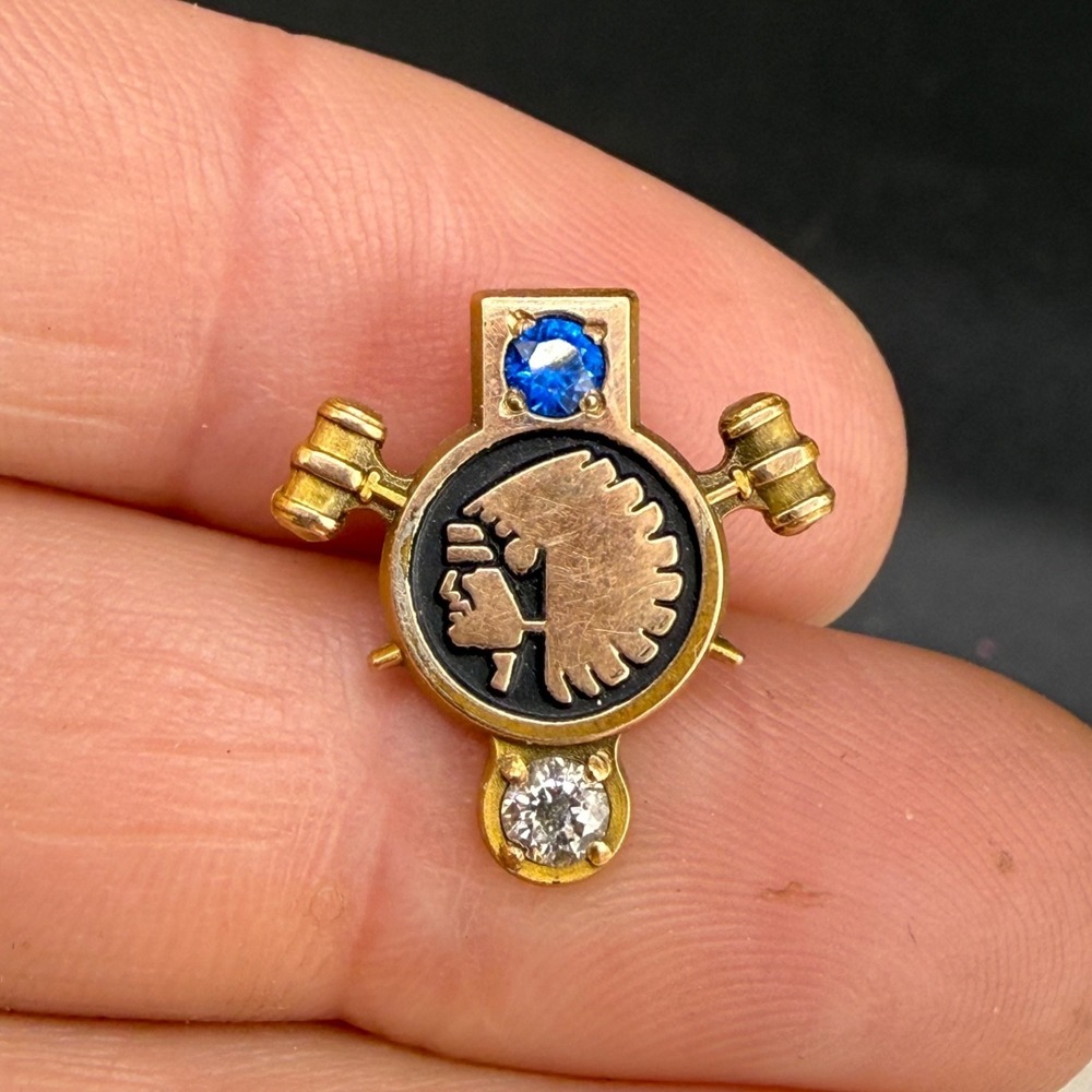 Vintage Jostens Gold‎ Filled Pin Native American Fraternity Rhinestone
